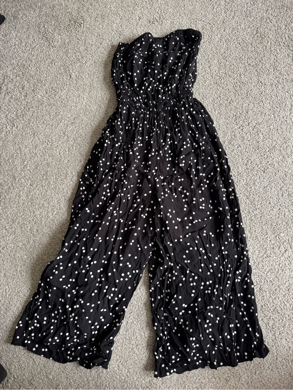 silence + noise Black Polka Dot Strapless Wide-Leg Jumpsuit